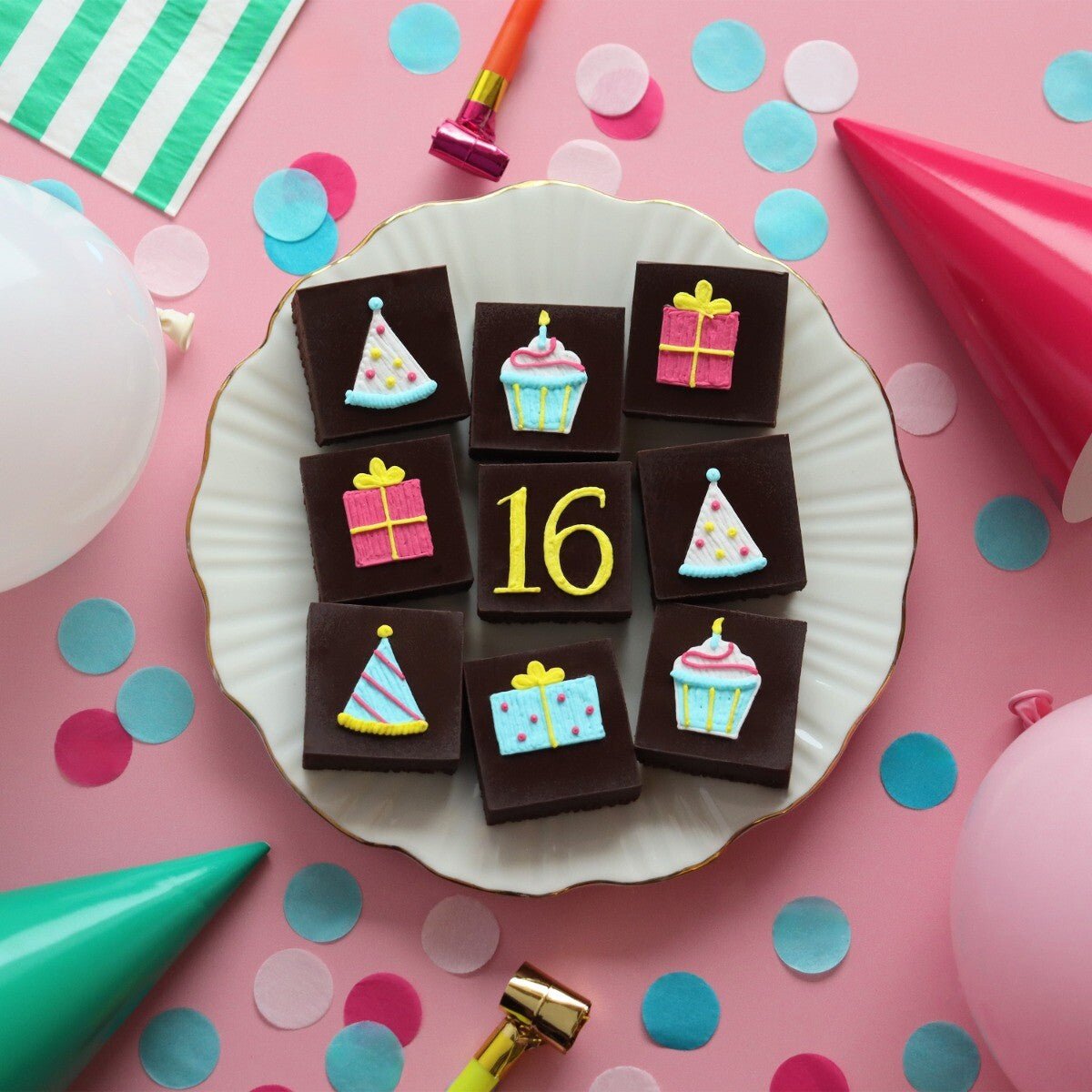 16th Birthday Milestone Brownies - Biscuiteers