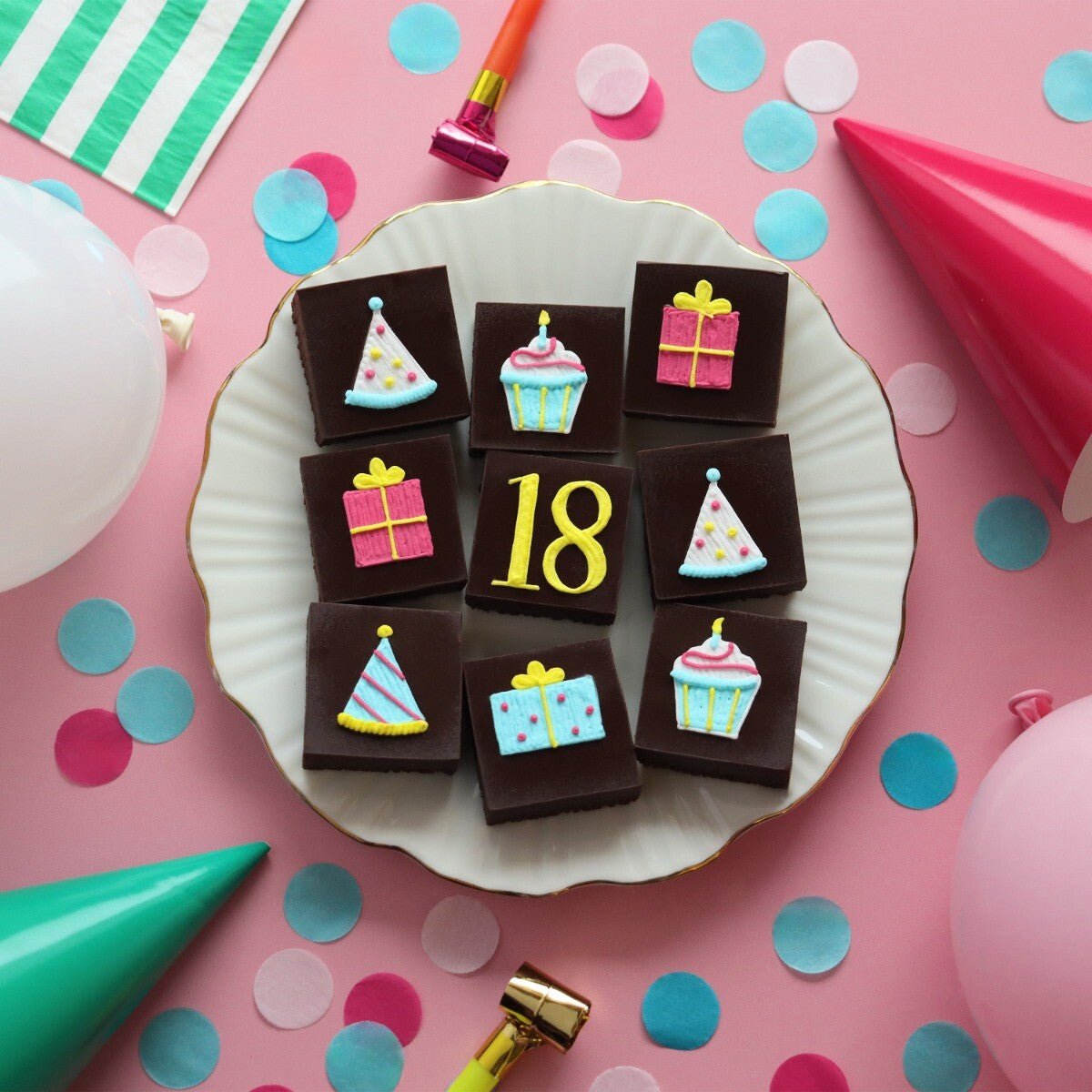 18th Birthday Milestone Brownies - Biscuiteers