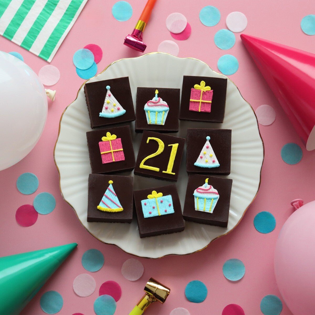 21st Birthday Milestone Brownies - Biscuiteers