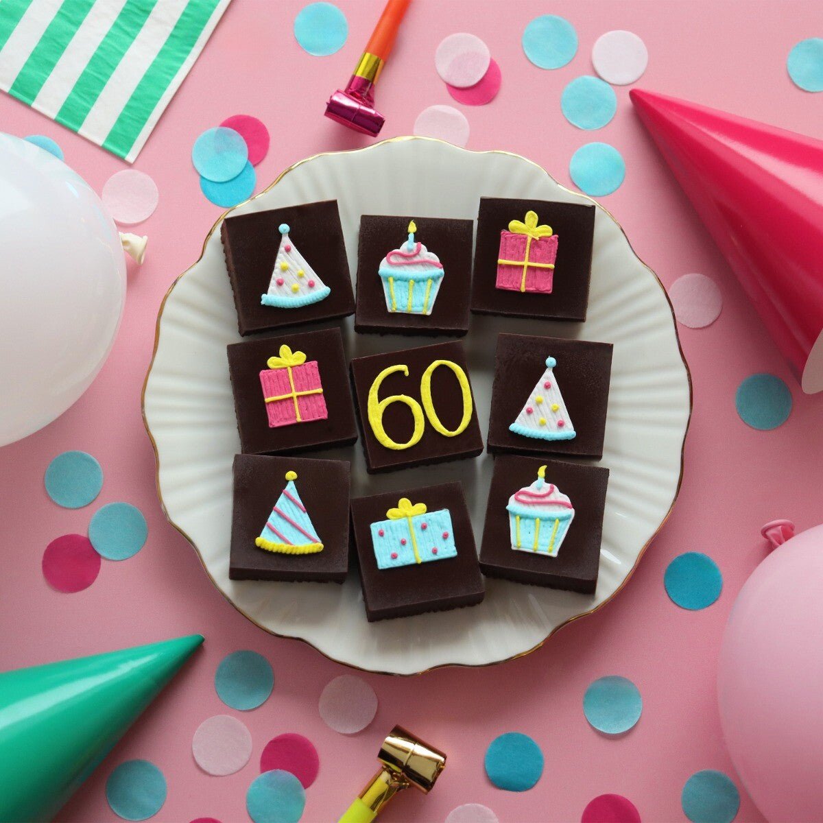 60th Birthday Milestone Brownies - Biscuiteers