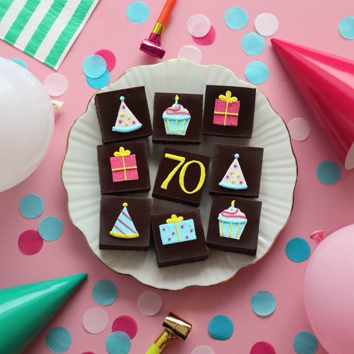 70th Birthday Milestone Brownies - Biscuiteers