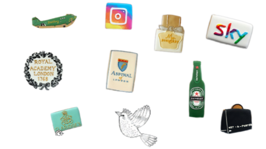 Collection of various branded items including a bottle, a box, and logos on a white background.