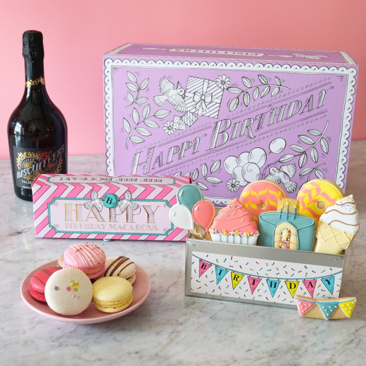 Birthday Treats Macaron Gift Box - Biscuiteers