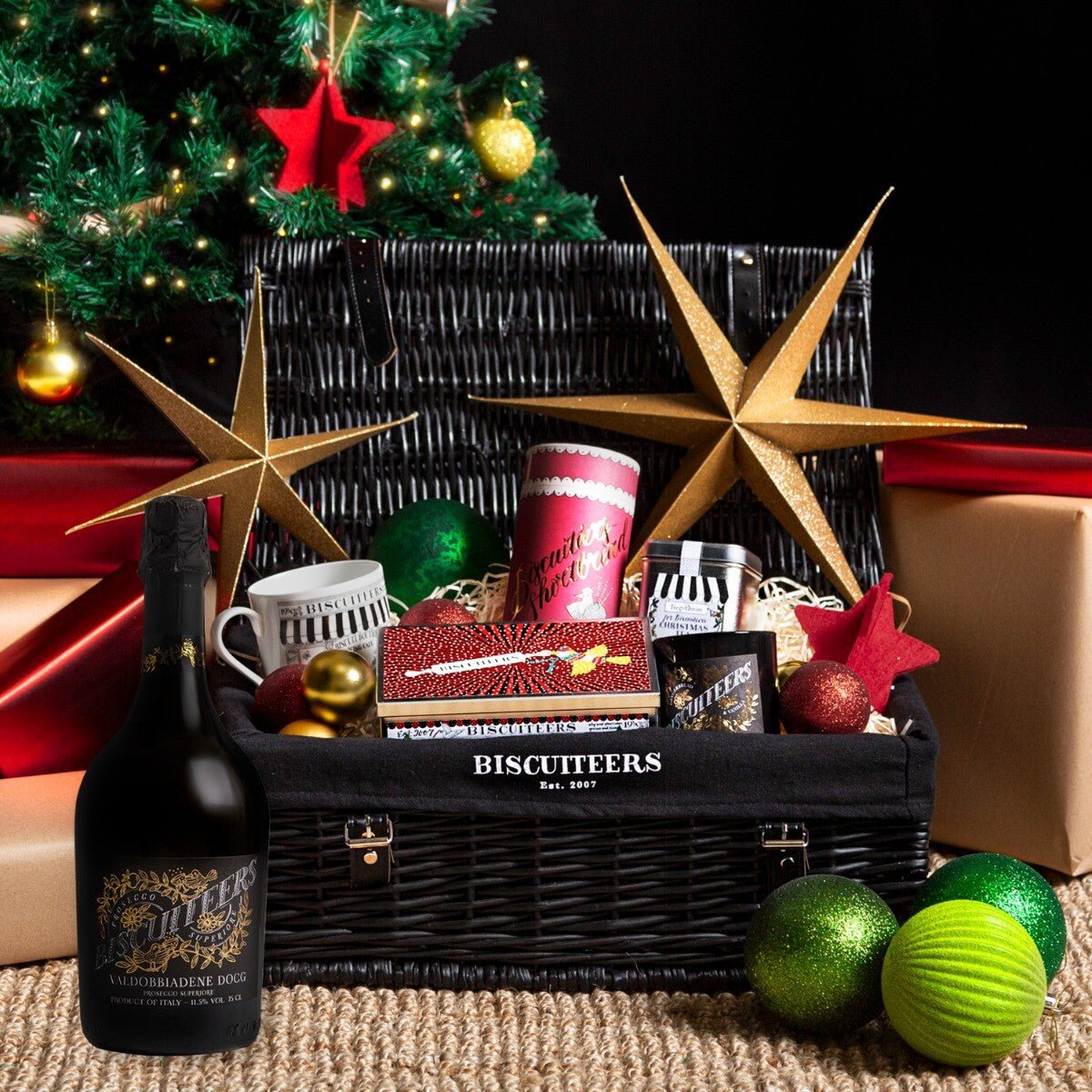 Biscuiteers Christmas Prosecco Hamper - Biscuiteers