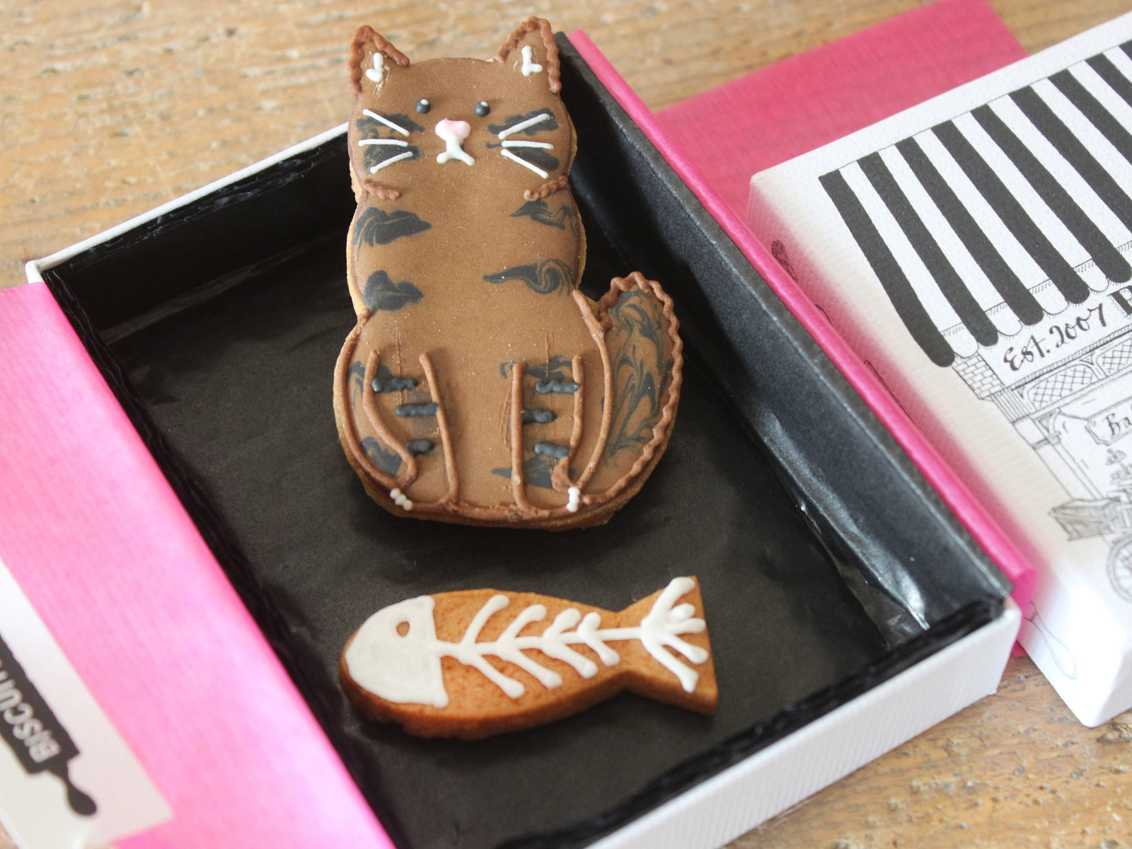 Hand-iced Cool For Cats Letterbox Biscuits, perfect personalised birthday gift for cat lovers.
