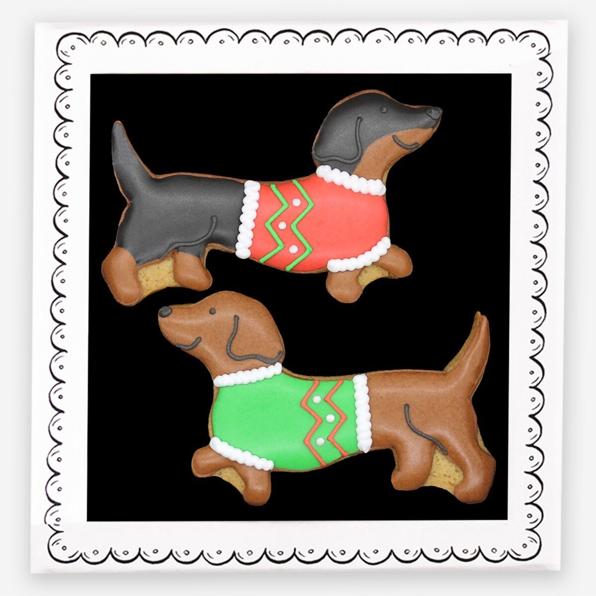 Christmas Sausage Dogs Letterbox Biscuits - Biscuiteers