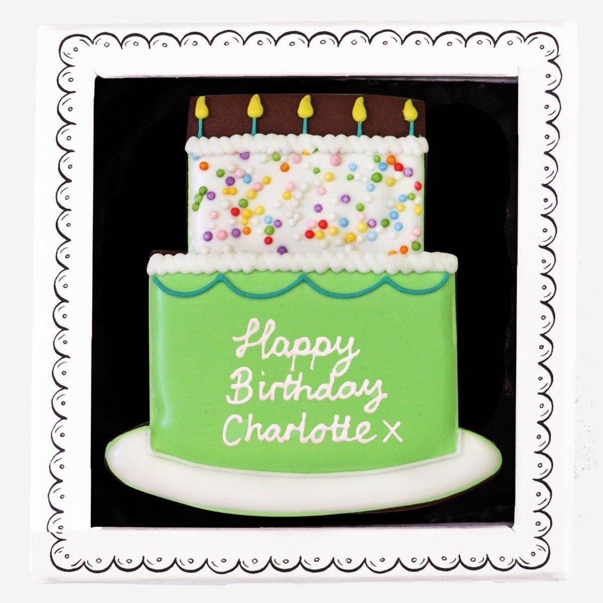 Personalised Green Birthday Cake Letterbox Biscuit (Shops) - Biscuiteers