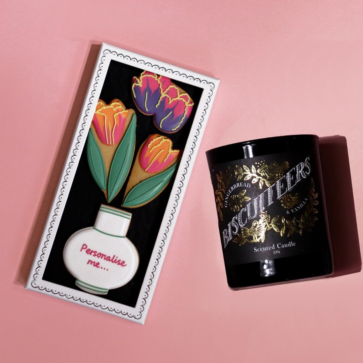 Tulips And Candle Gift Box - Biscuiteers