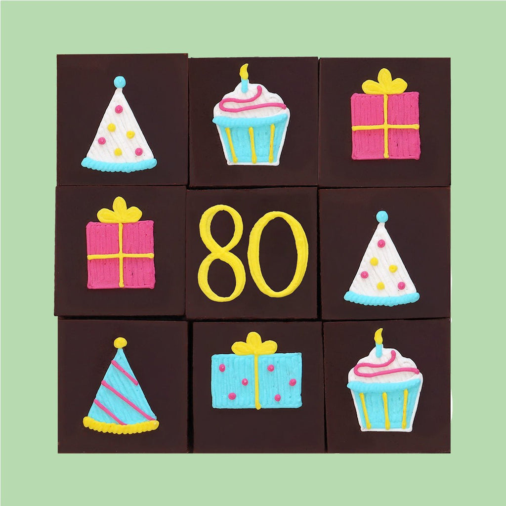 80th Birthday Milestone Brownies - Biscuiteers