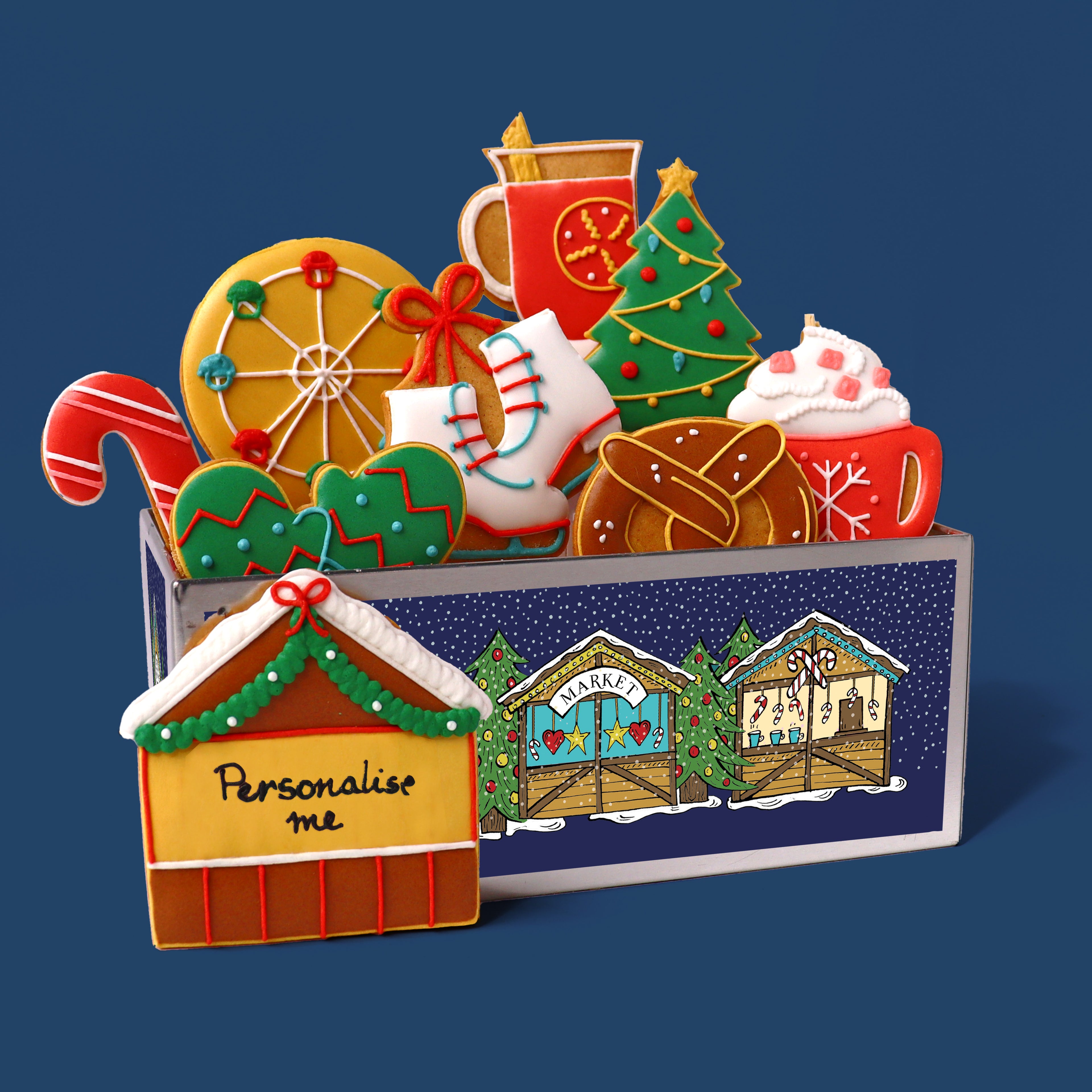 Personalised Christmas Market Biscuit Tin