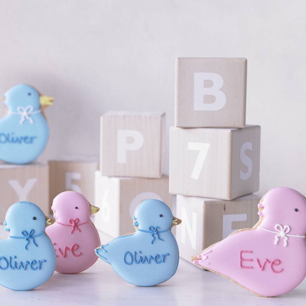 Hand-iced Baby Boy Biscuit Tin, perfect personalised gift for birthdays or special occasions.