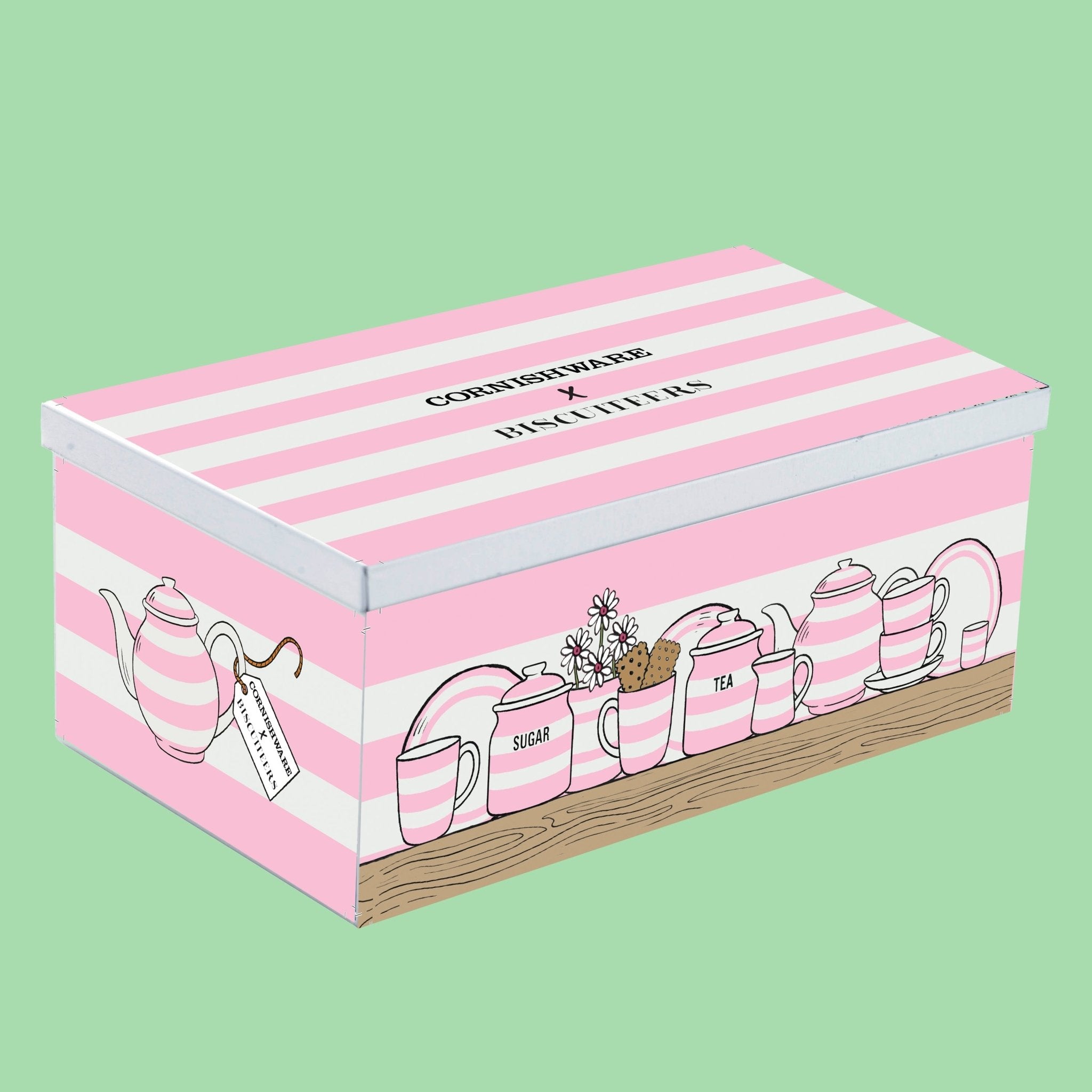 Biscuiteers x Cornishware Time for Tea Biscuit Tin - Biscuiteers