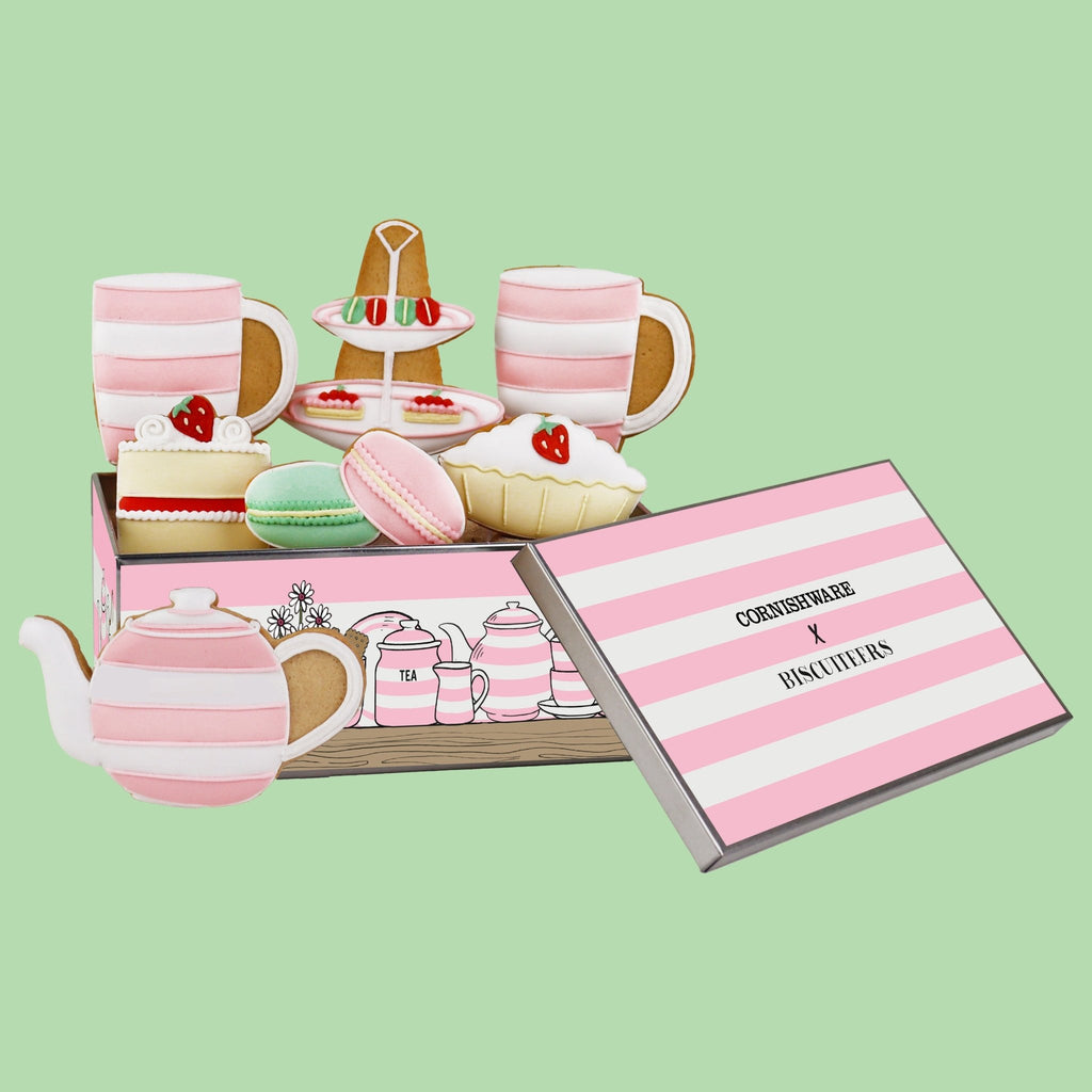 Biscuiteers x Cornishware Time for Tea Biscuit Tin - Biscuiteers