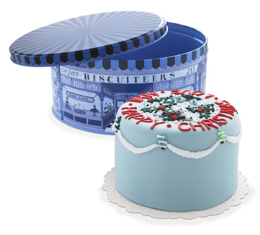 Mini Personalised Holly Christmas Cake with hand-iced biscuits, perfect festive gift, ideal for holiday celebrations.