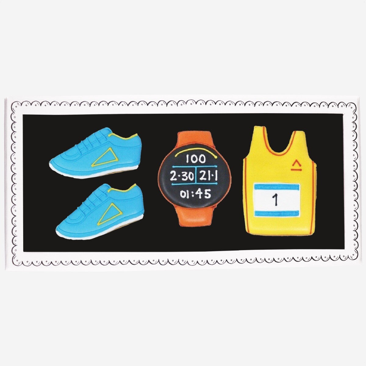 Hand-iced Marathon Letterbox Biscuits, perfect personalised gift or birthday treat, beautifully presented in a biscuit tin.