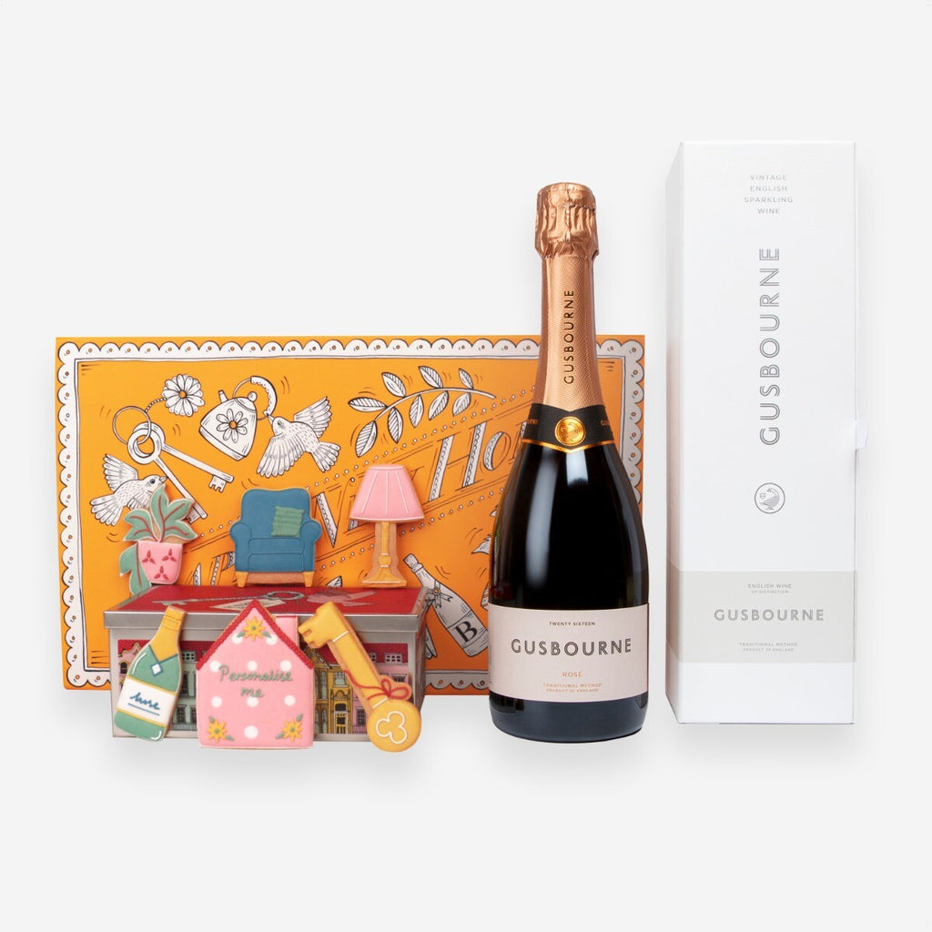New Home Luxury Gift Box with hand-iced biscuits, perfect personalised gift for new homeowners, biscuit tin gift.