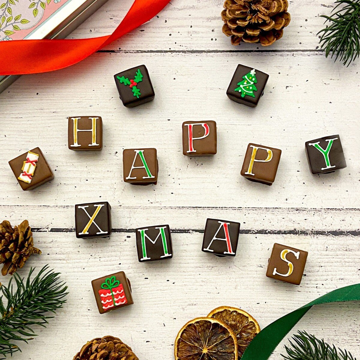 Giant Tin Personalised Happy Christmas Chocolates - Biscuiteers