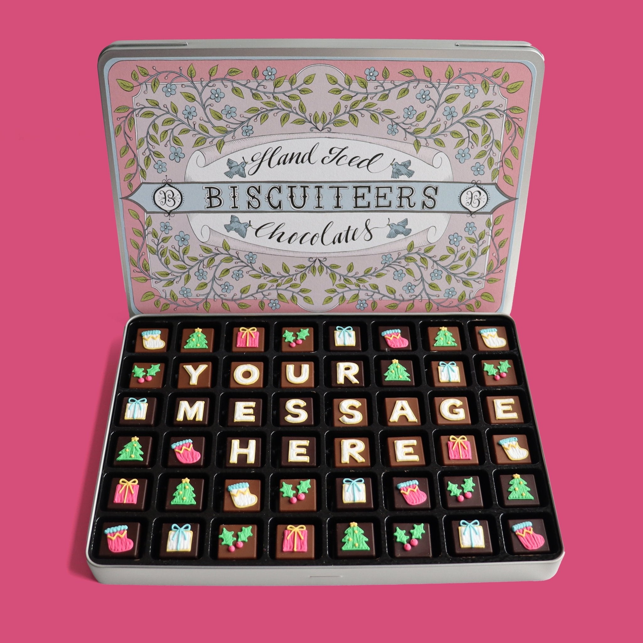 Giant Tin Personalised Happy Christmas Chocolates - Biscuiteers