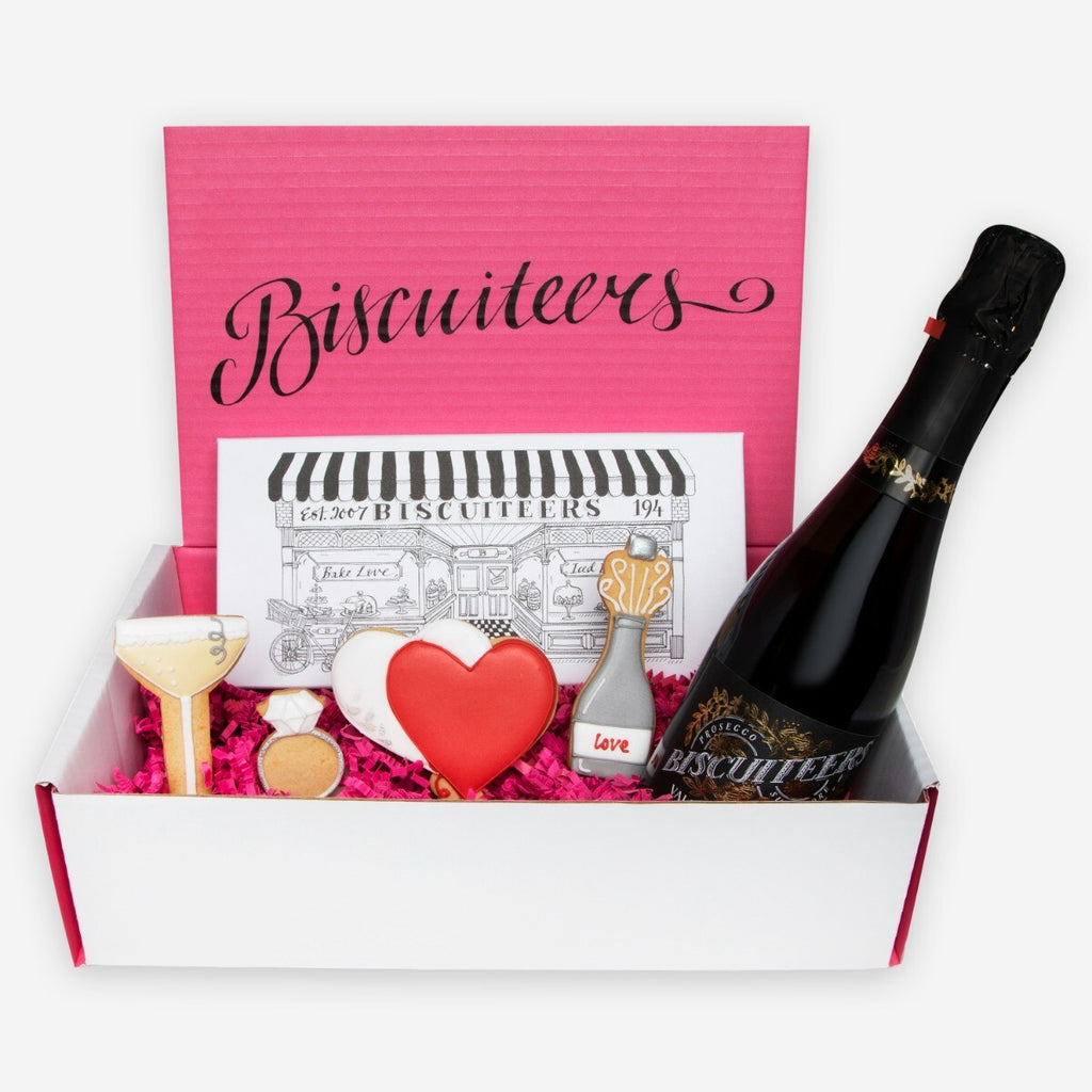 Hand-iced Engagement Mini Gift Box, perfect personalised gift with beautifully decorated biscuits in a charming biscuit tin.