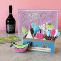 Hand-iced Happy Birthday Prosecco Gift Box with personalized biscuits, perfect birthday gift for prosecco lovers.