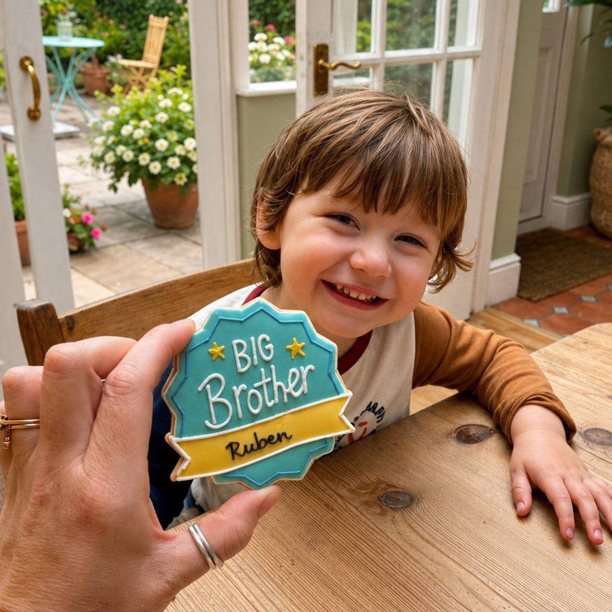 Personalised Big Brother Badge Letterbox Biscuit - Biscuiteers