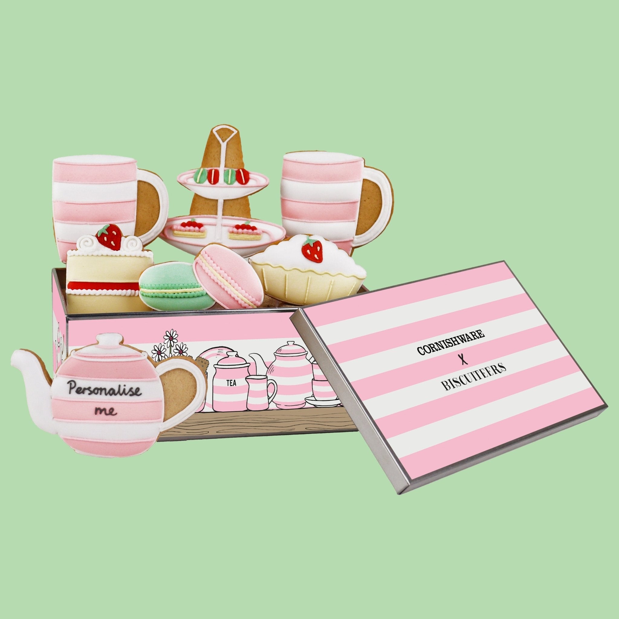 Personalised Biscuiteers x Cornishware Time for Tea Biscuit Tin - Biscuiteers