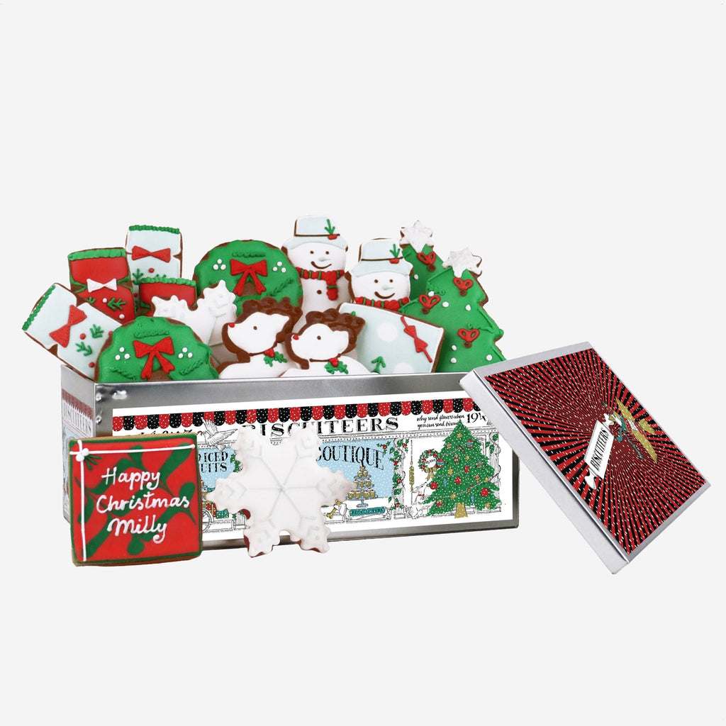 Personalised Chocolate Merry & Bright Luxe Biscuit Tin - Biscuiteers