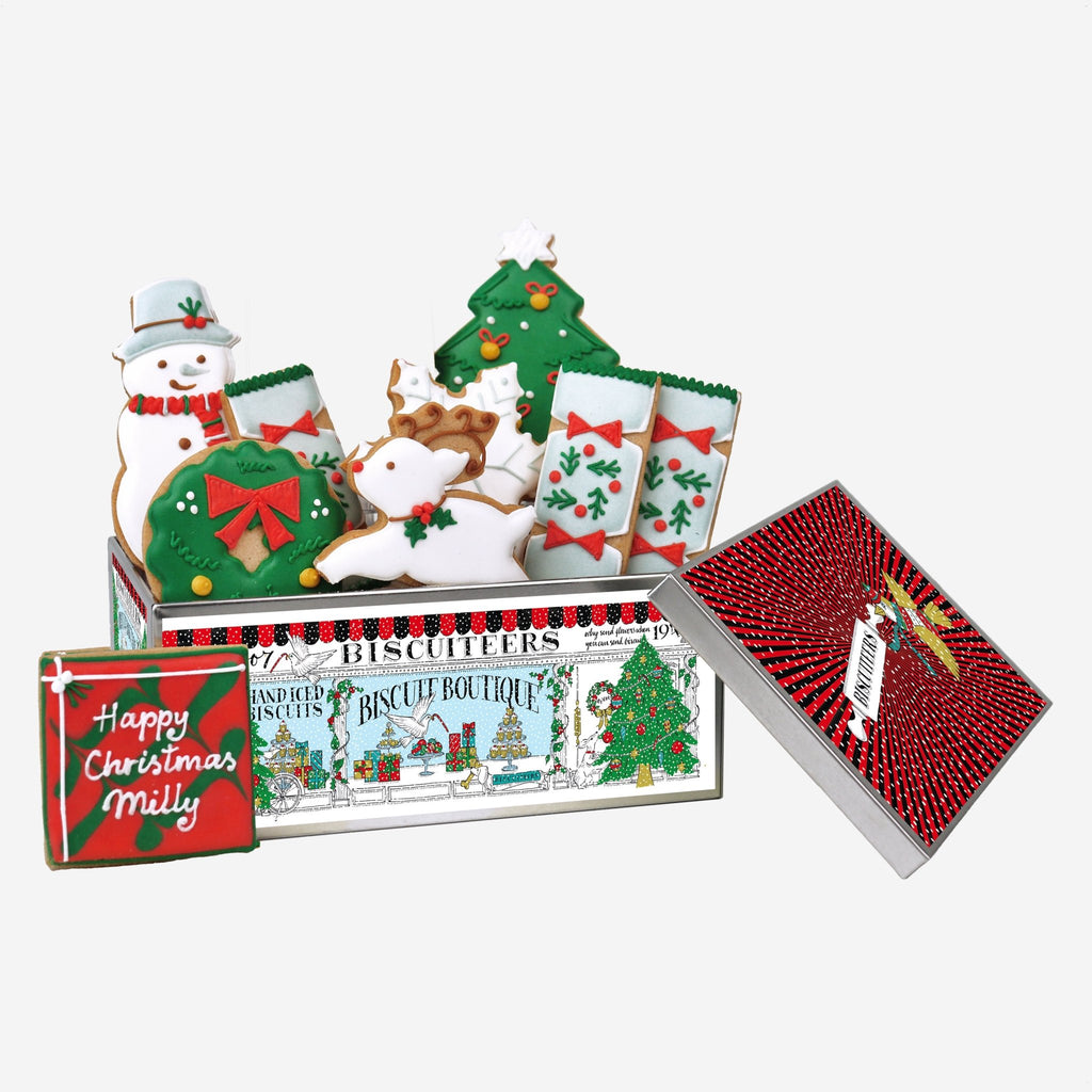 Personalised Gingerbread Merry & Bright Biscuit Tin - Biscuiteers