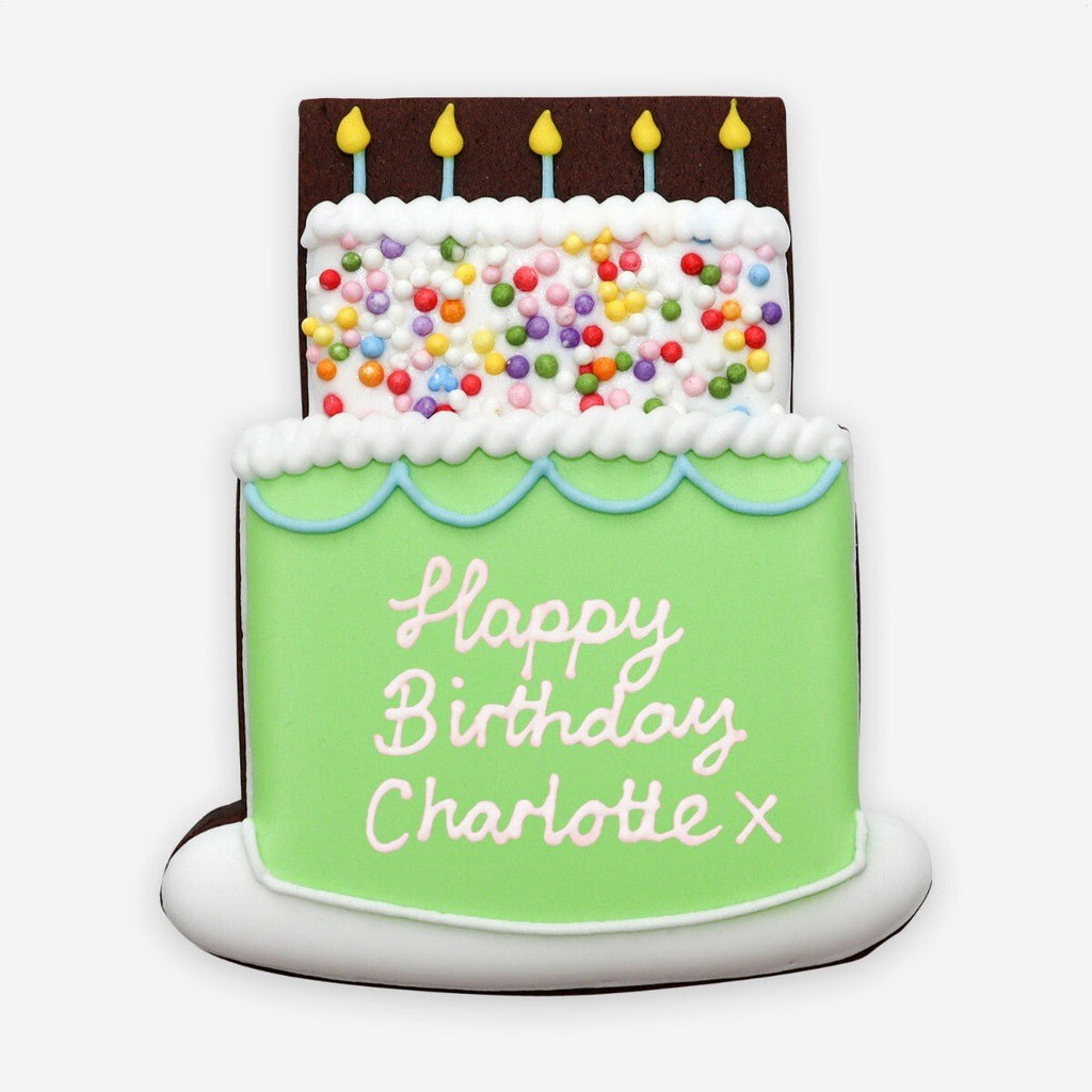 Personalised Green Birthday Cake Letterbox Biscuit - Biscuiteers
