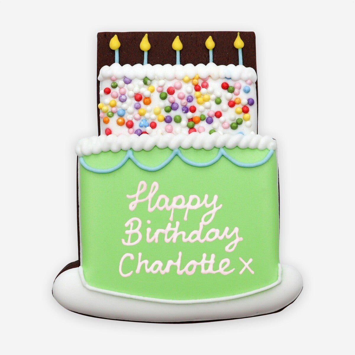 Personalised Green Birthday Cake Letterbox Biscuit - Biscuiteers