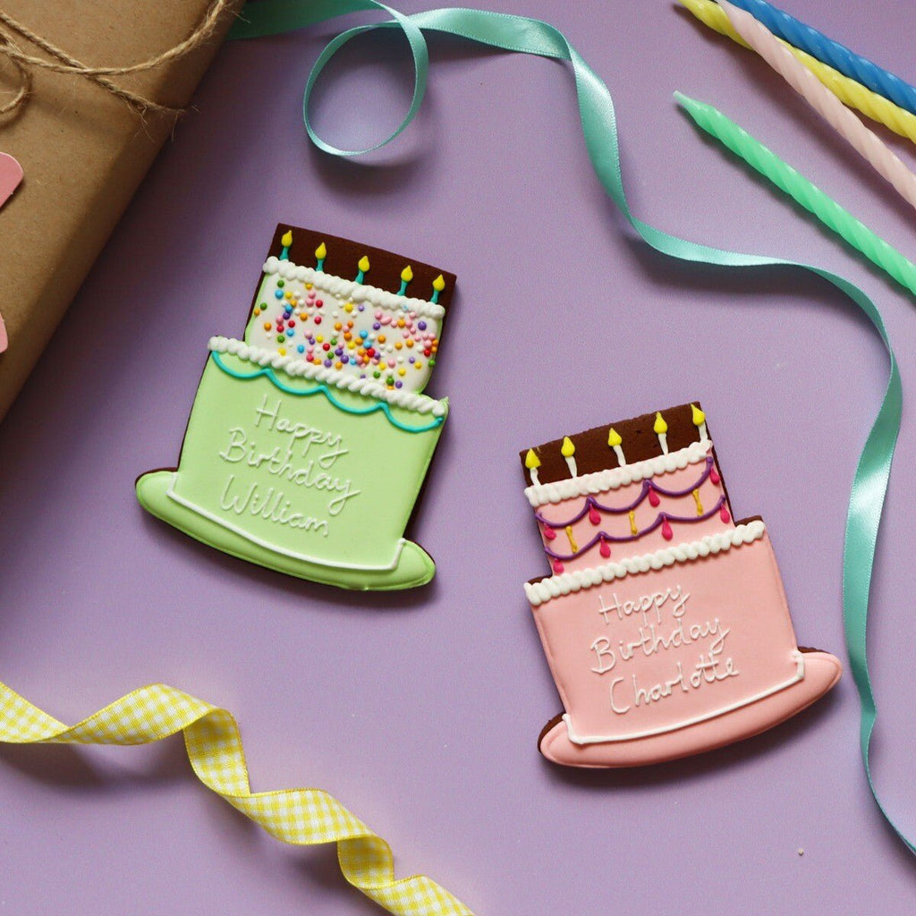 Personalised Green Birthday Cake Letterbox Biscuit - Biscuiteers