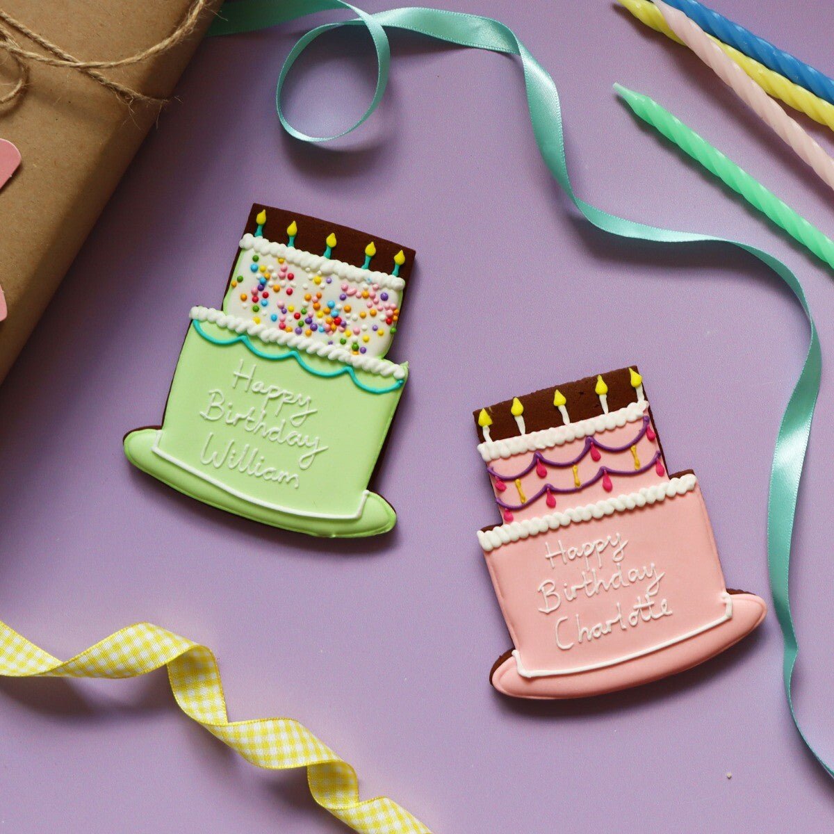 Personalised Green Birthday Cake Letterbox Biscuit - Biscuiteers