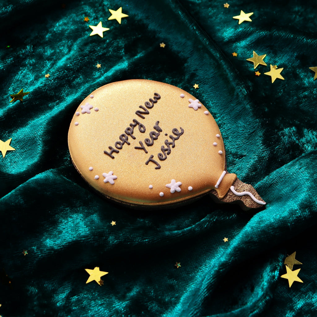 Personalised Happy New Year Balloon Letterbox Biscuit - Biscuiteers