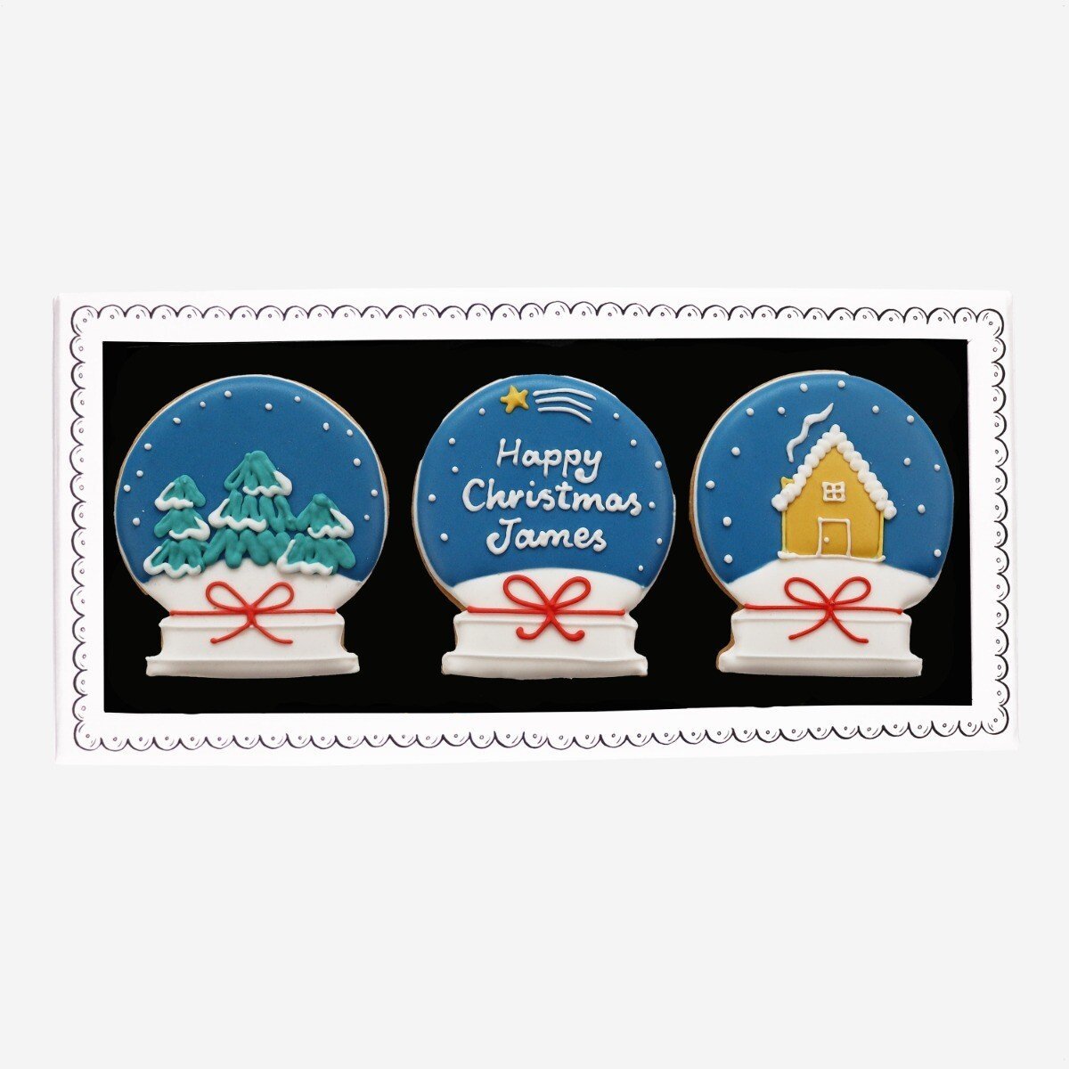 Personalised Without Wheat Snow Globes Letterbox Biscuits - Biscuiteers