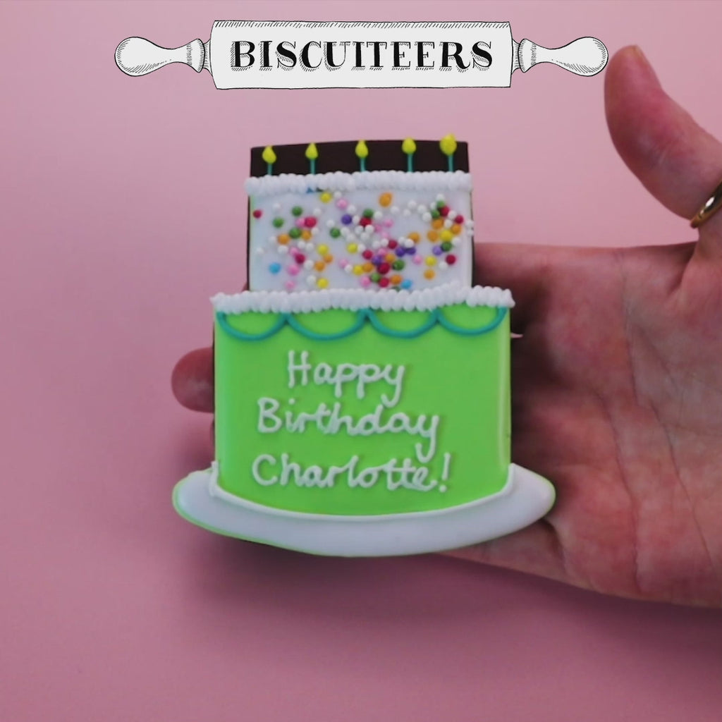 Personalised Green Birthday Cake Letterbox Biscuit