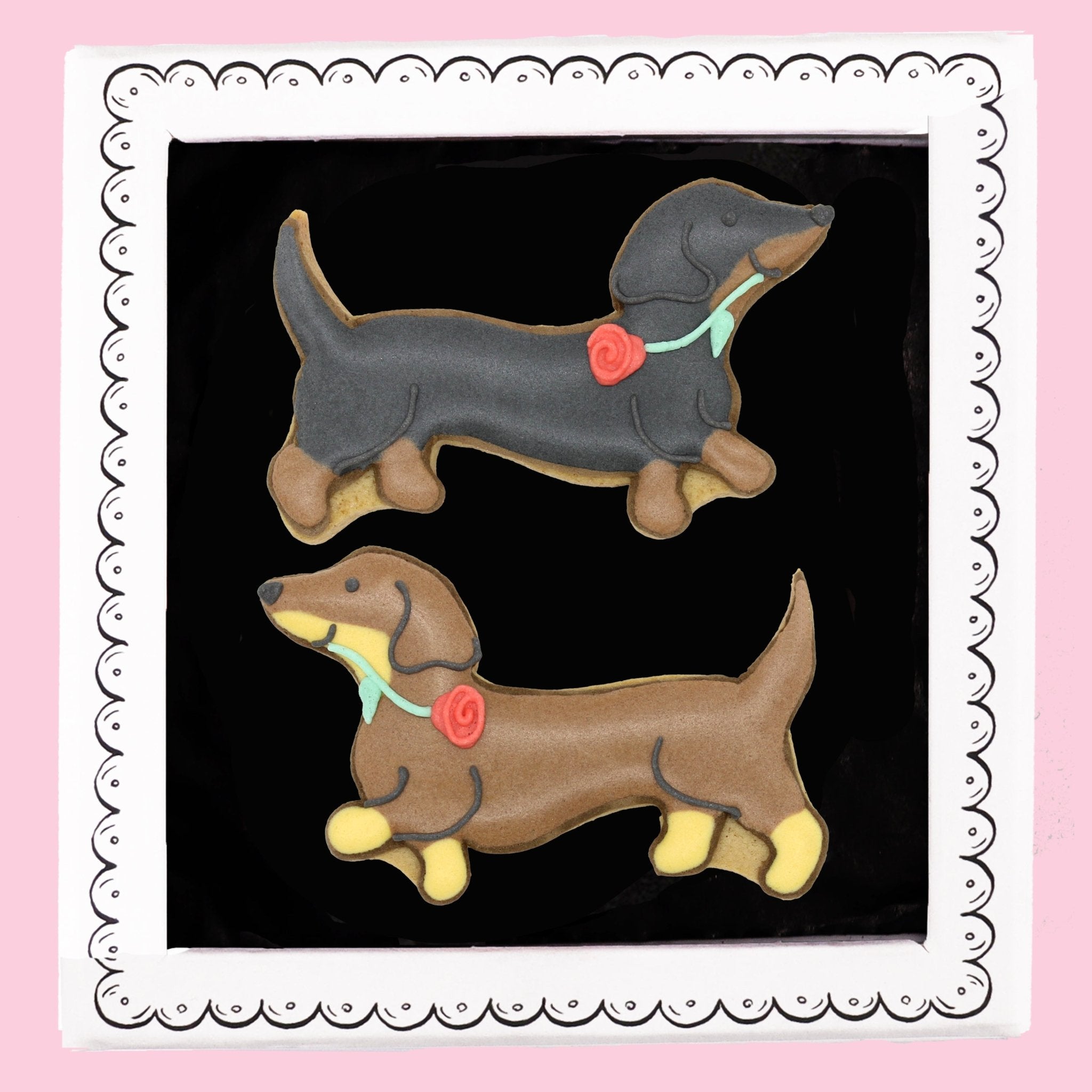Sausage Dogs In Love Letterbox Biscuits - Biscuiteers