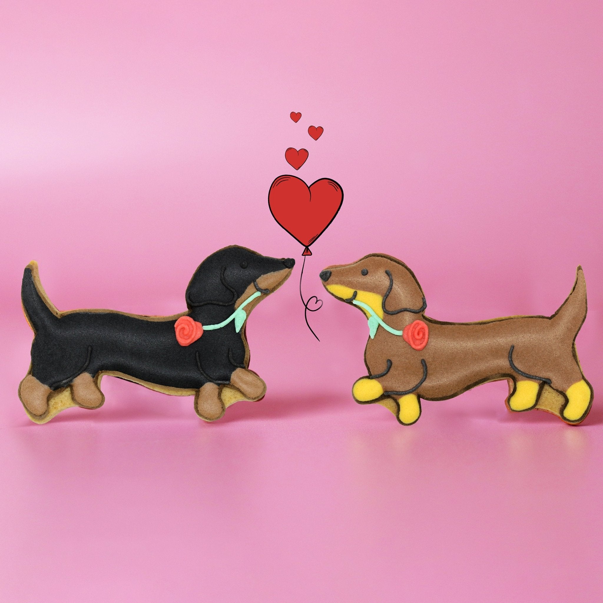Sausage Dogs In Love Letterbox Biscuits - Biscuiteers